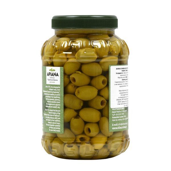 Грецькі оливки GREEN PITTED OLIVES Jumbo без кісточок 850 г, TM Ariana 303 фото