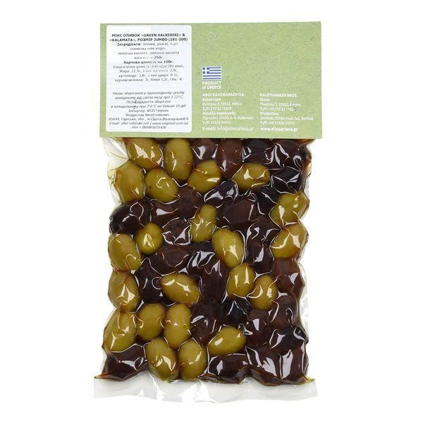 Мікс оливок KALAMATA & GREEN OLIVES в вакуумі 250, TM Ariana 305 фото